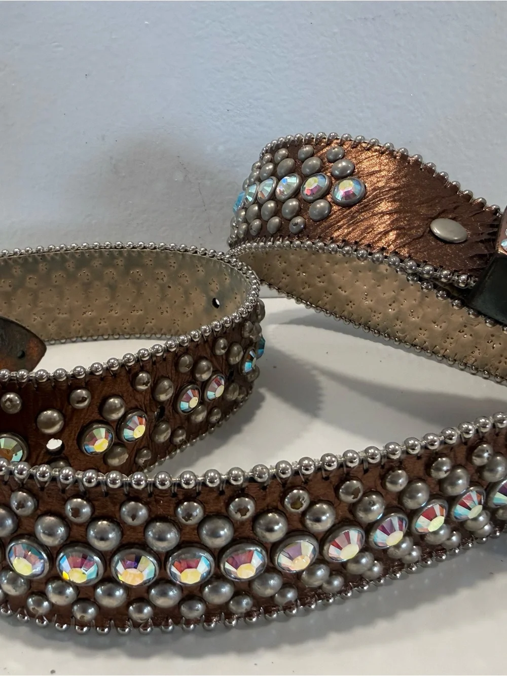 B.B. Simon Bronze Italian Leather and Swarovski Crystal Belt - Women’s